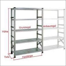 Verzinktes Steckregal  Anbaufeld mit 4 Fachböden und Tablarlänge 1200 mm